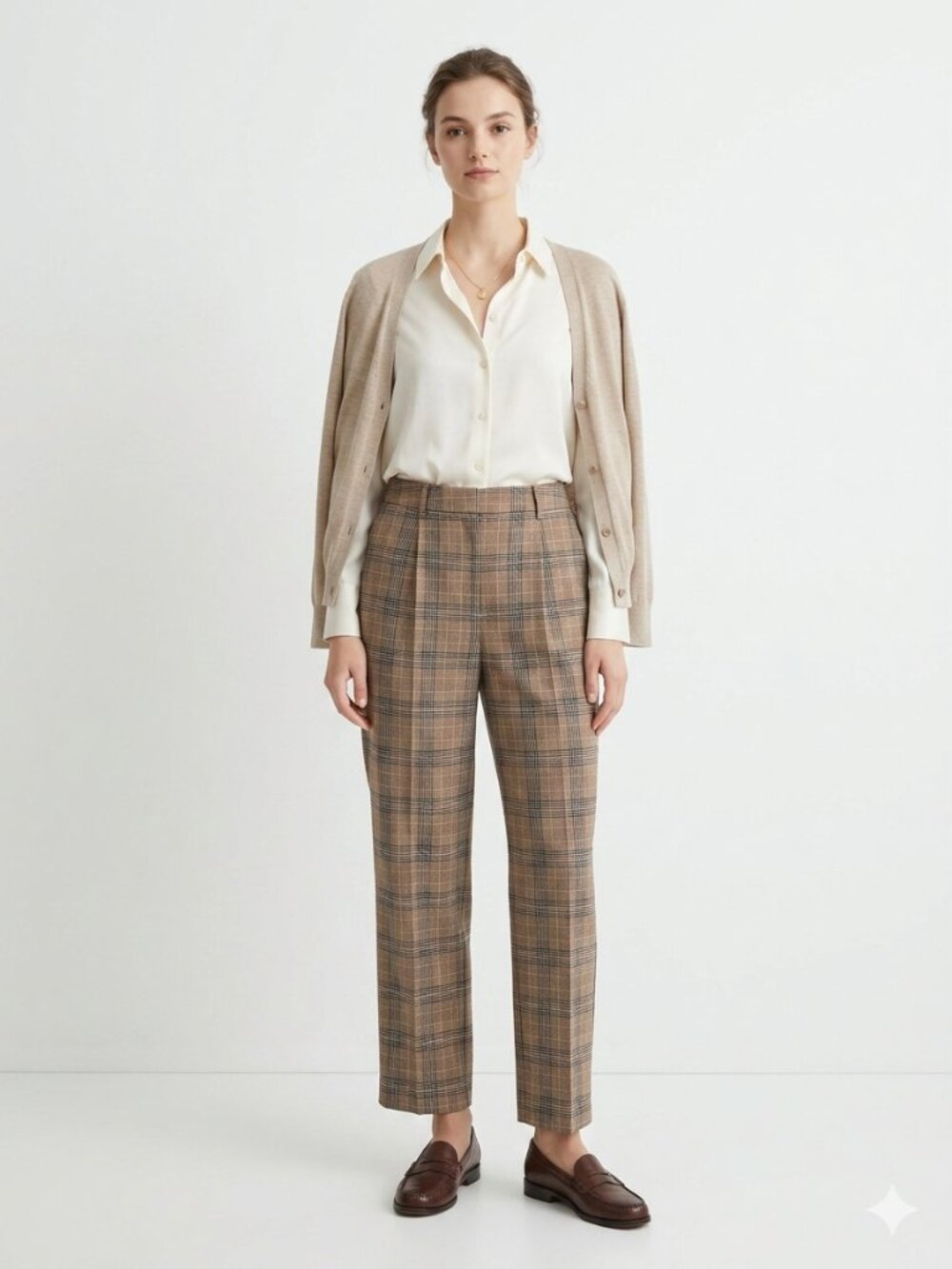 Old Navy Trousers Tailored Wide Leg Brown Plaid Academia Preppy Office L - Picture 11 of 11